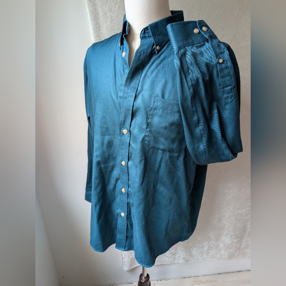 Lands End Outfitters Blue Teal Dress Shirt Like New Men's Large